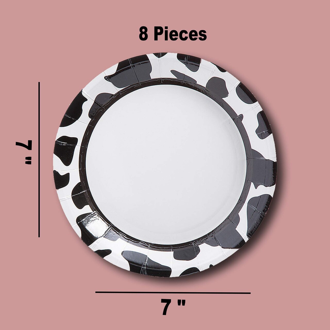 8 Ct. Cow Print Dessert Plates 7" Round Paper Plates for Farm & Western Theme Parties